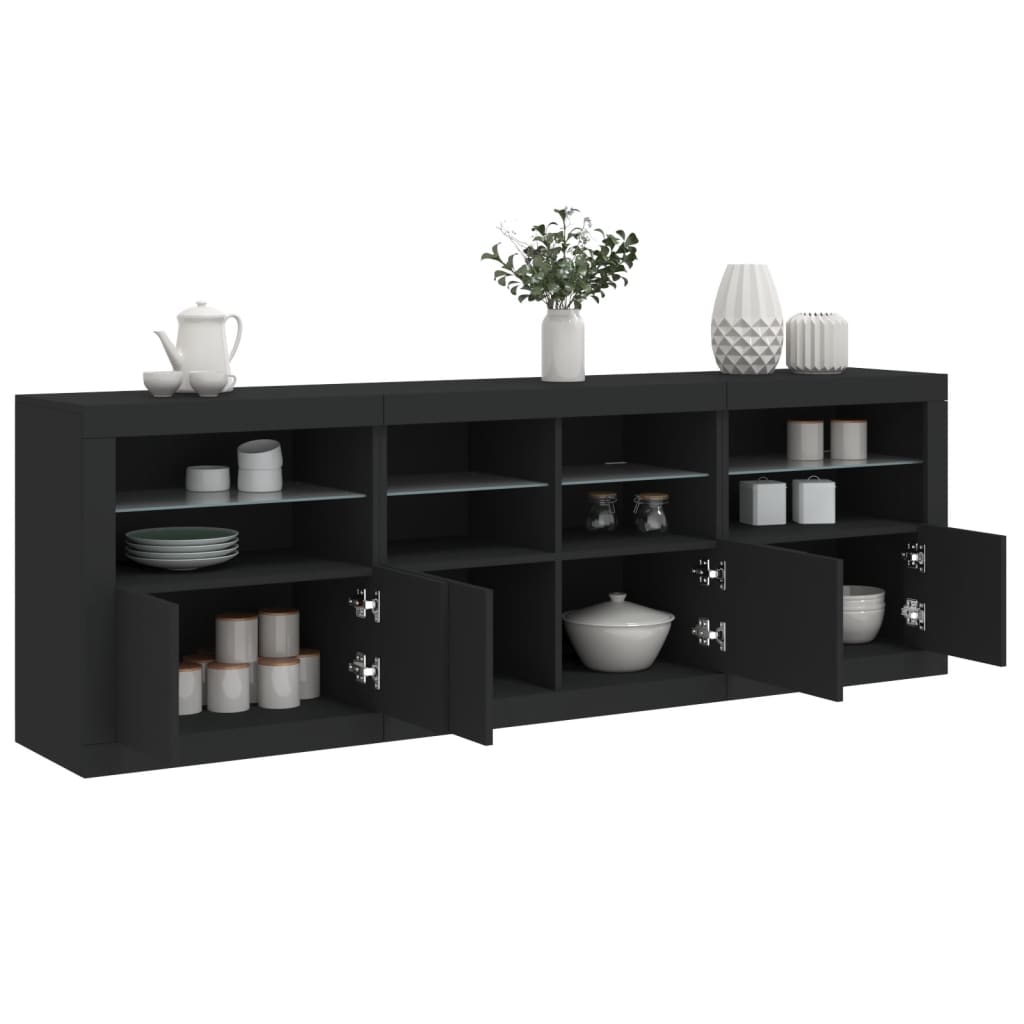 Buffet avec lumières LED noir 202x37x67 cm