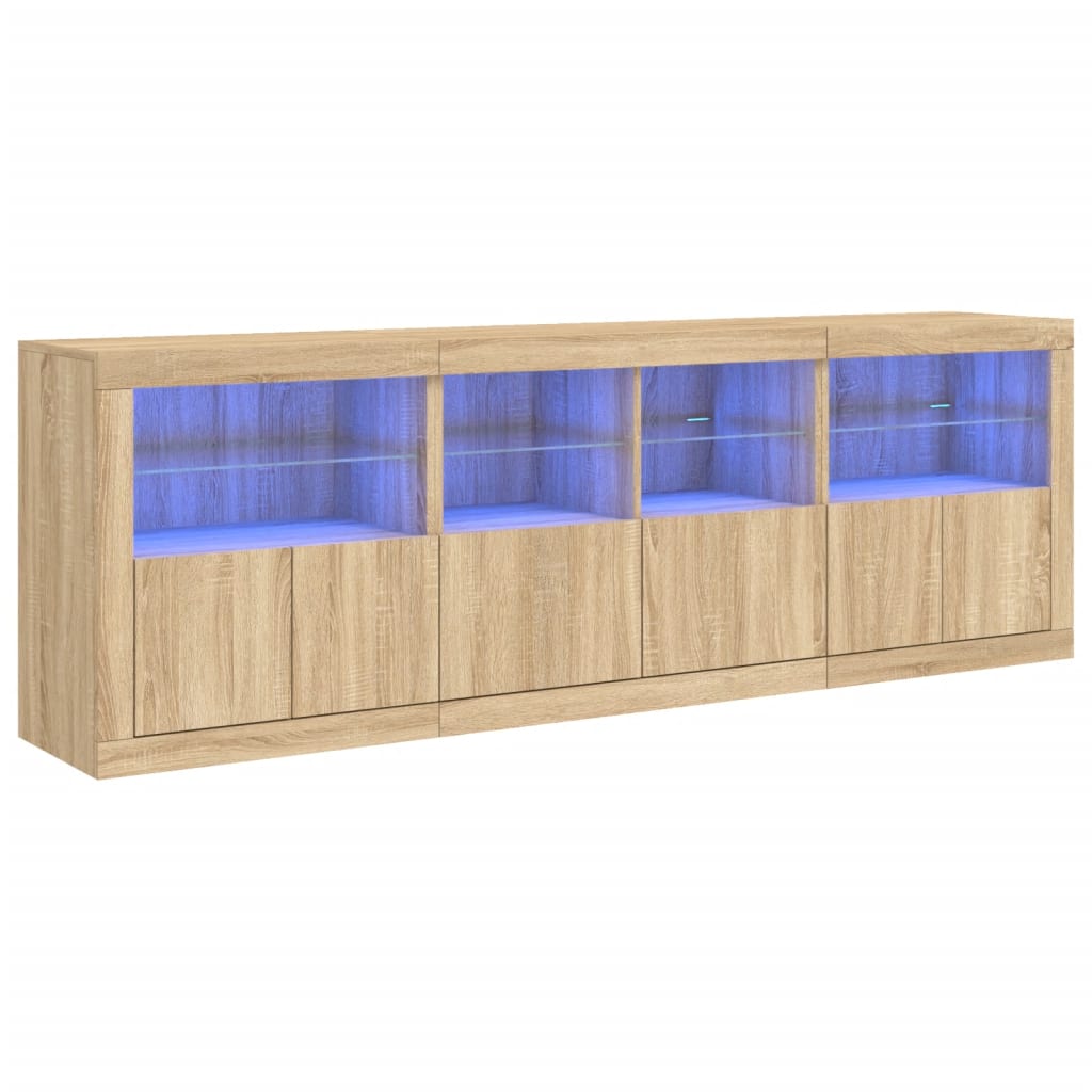 Sideboard with LED lights sonoma oak 202x37x67 cm