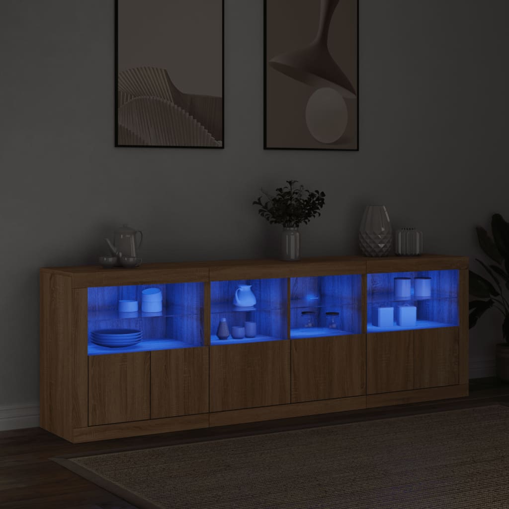 Buffet avec lumières LED chêne sonoma 202x37x67 cm