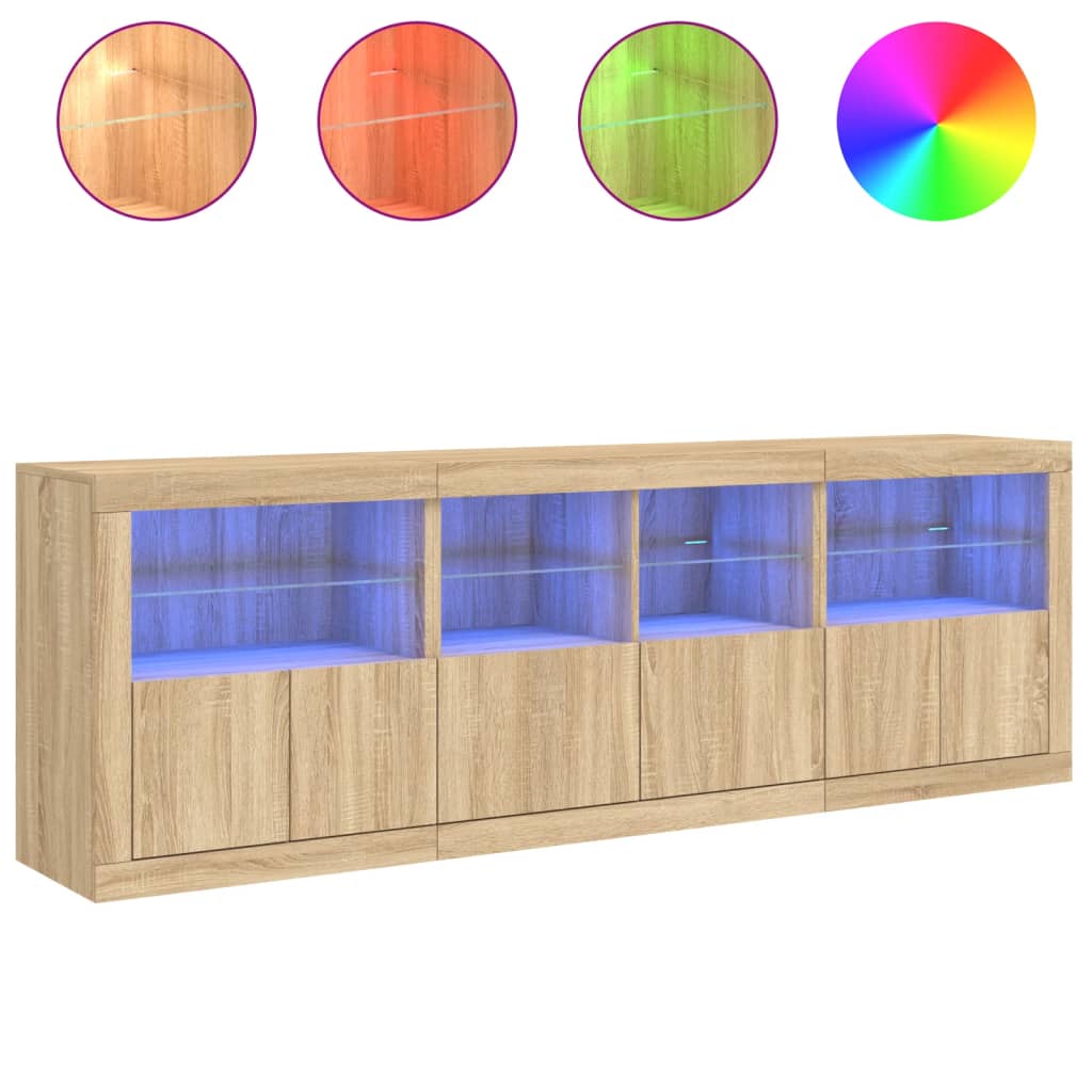 Buffet avec lumières LED chêne sonoma 202x37x67 cm