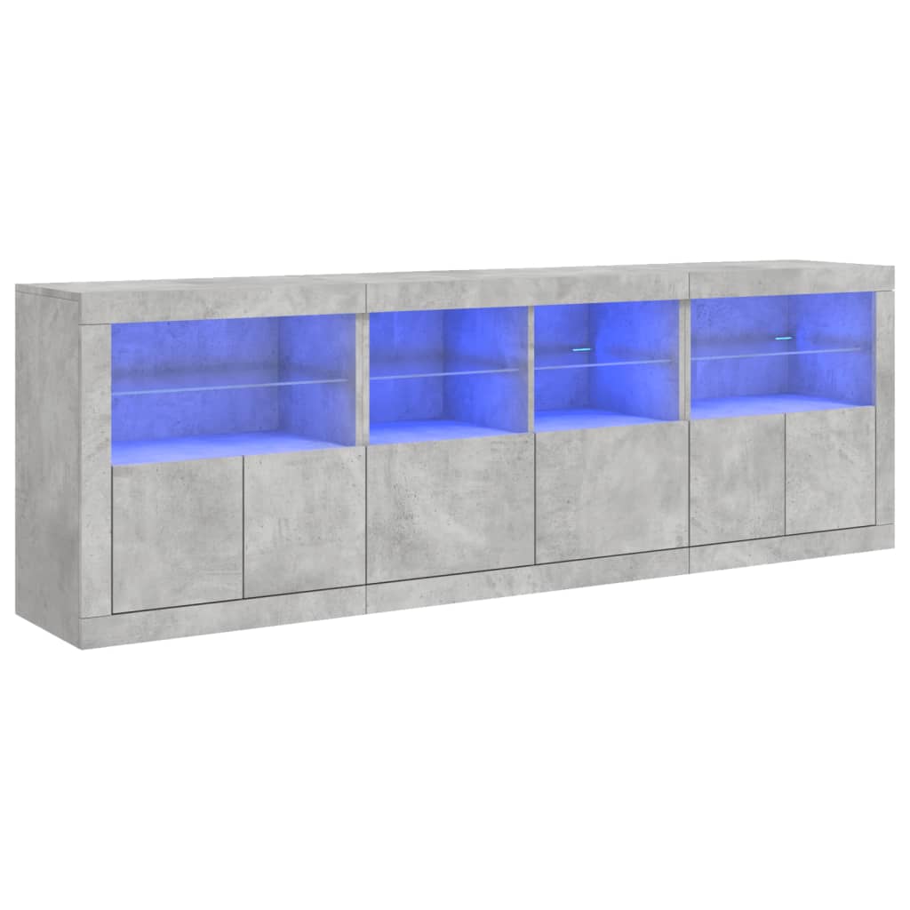 Buffet avec lumières LED gris béton 202x37x67 cm