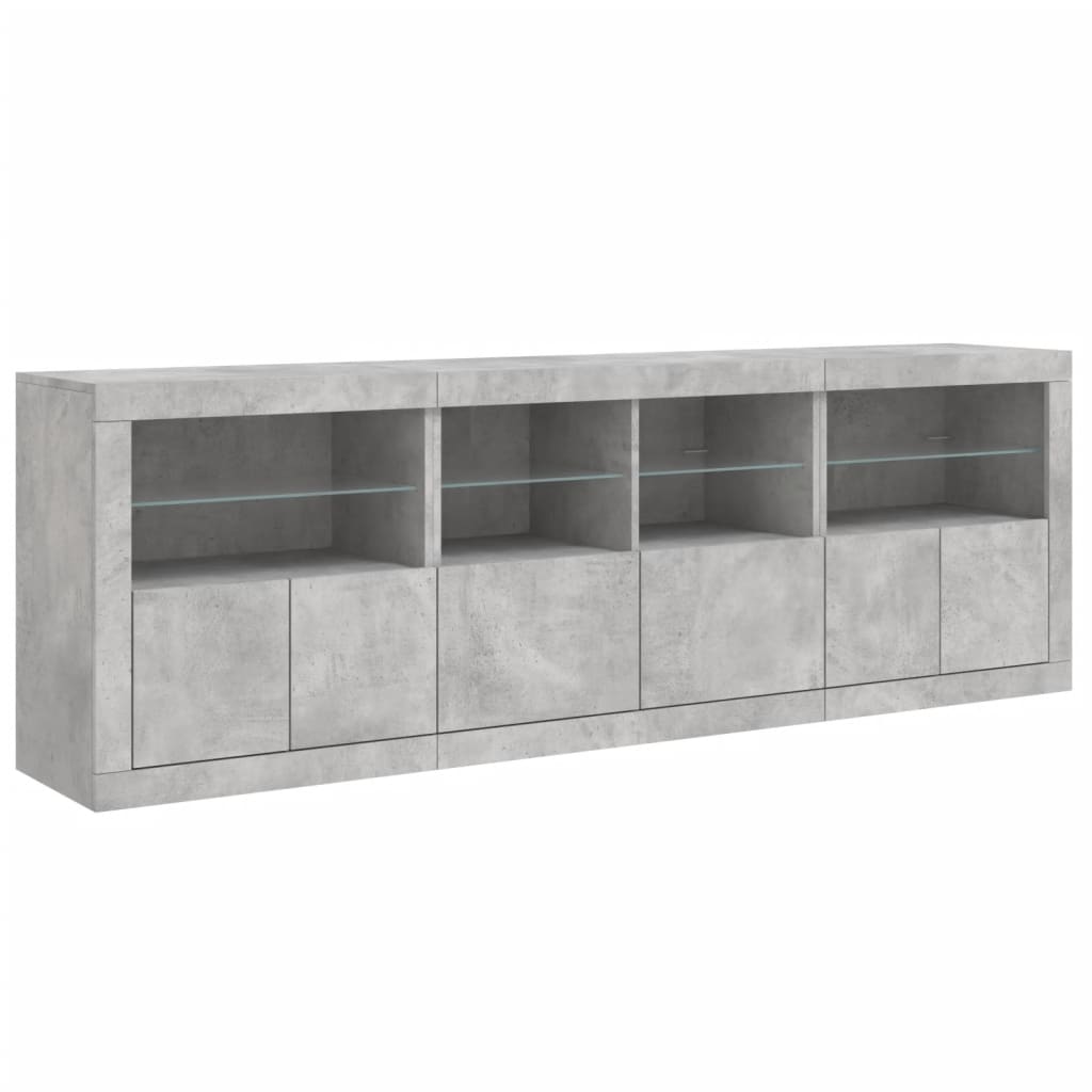 Buffet avec lumières LED gris béton 202x37x67 cm