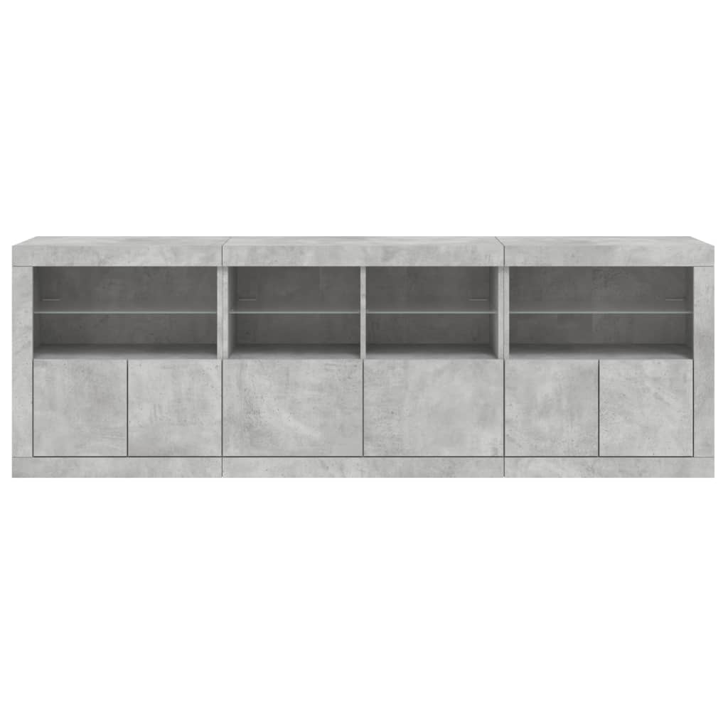 Buffet avec lumières LED gris béton 202x37x67 cm