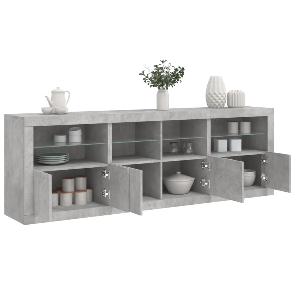 Buffet avec lumières LED gris béton 202x37x67 cm