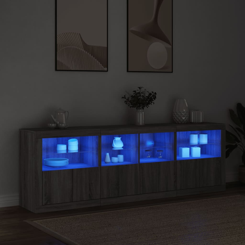 Buffet avec lumières LED sonoma gris 202x37x67 cm