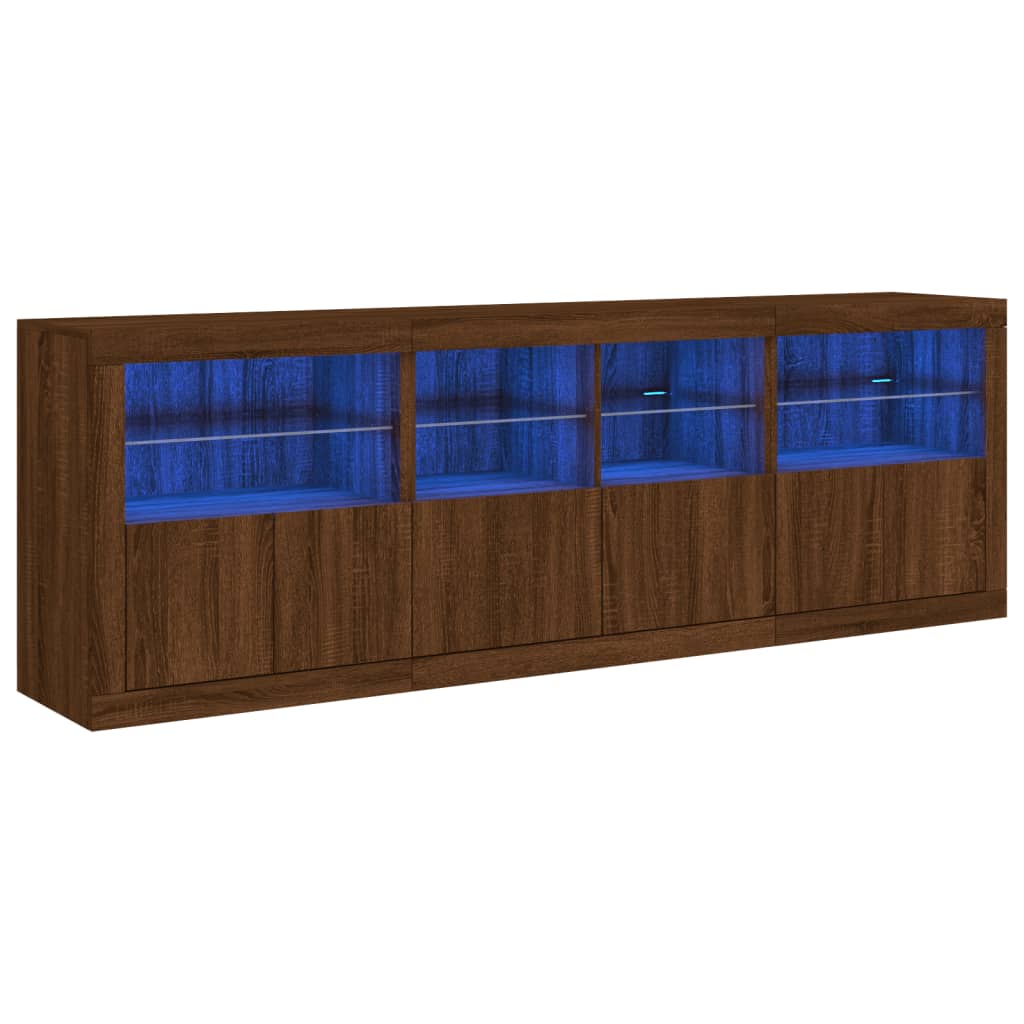 Buffet avec lumières LED chêne marron 202x37x67 cm