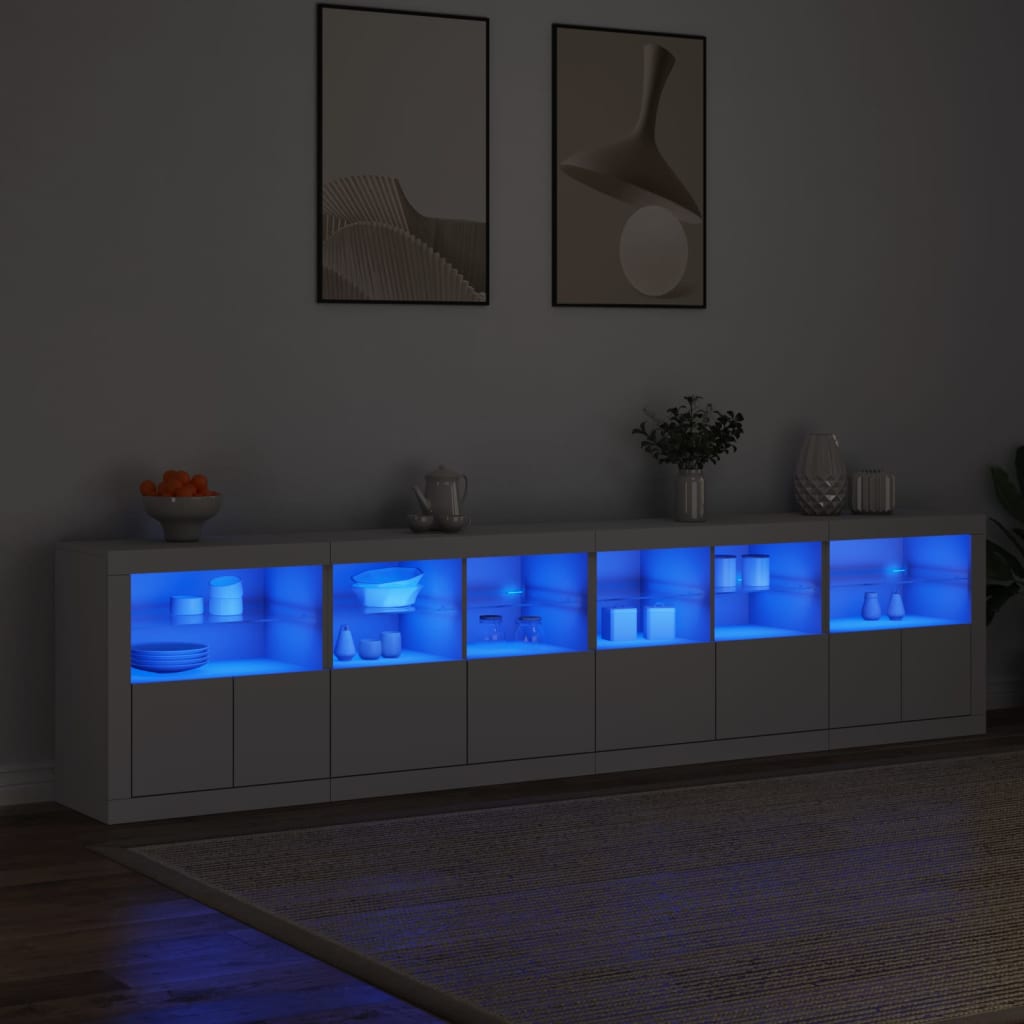 Buffet avec lumières LED blanc 283x37x67 cm