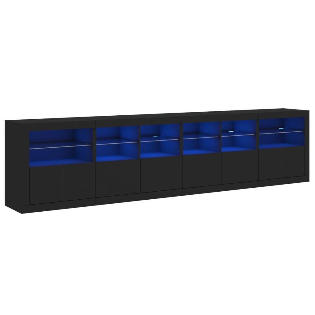 Buffet avec lumières LED noir 283x37x67 cm