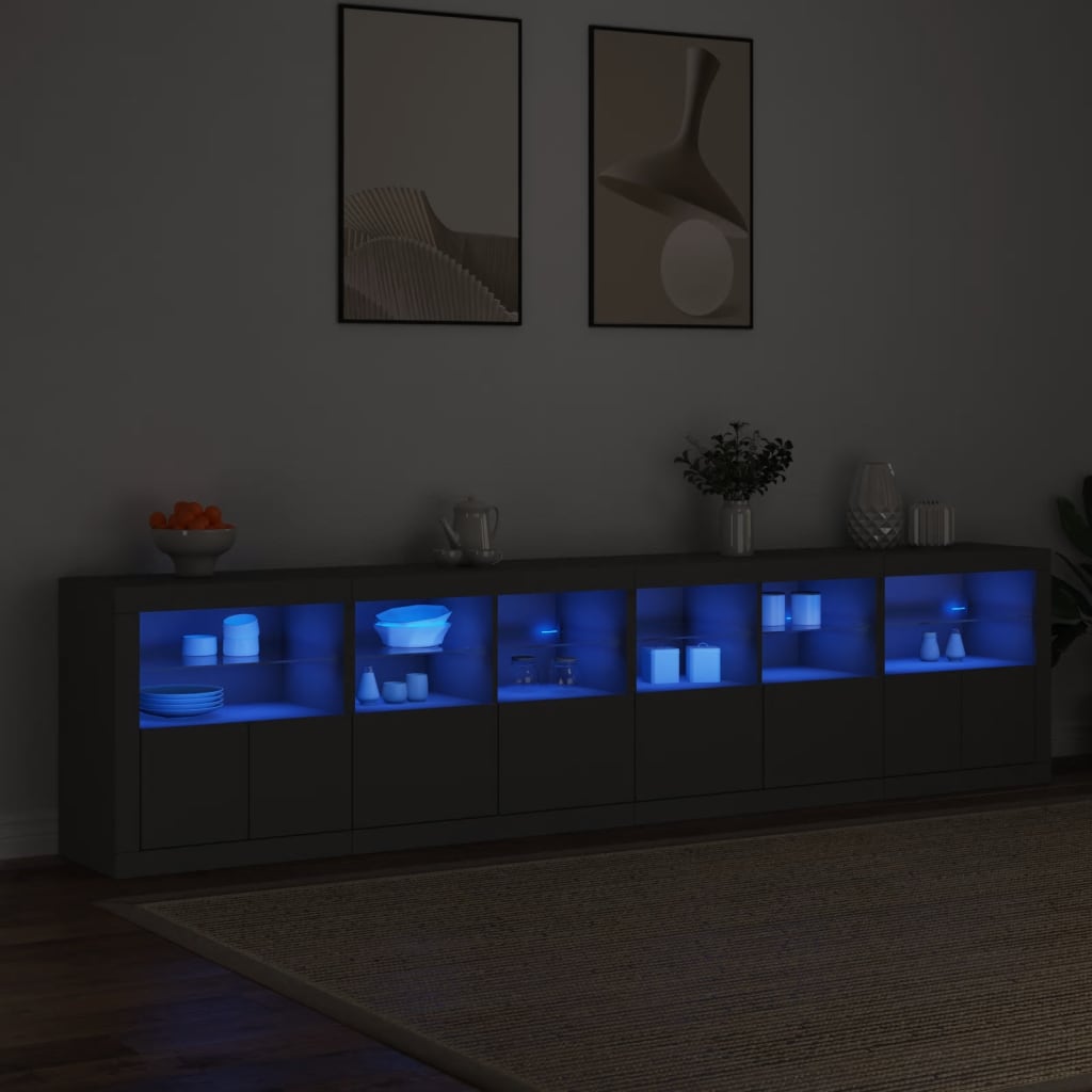 Buffet avec lumières LED noir 283x37x67 cm