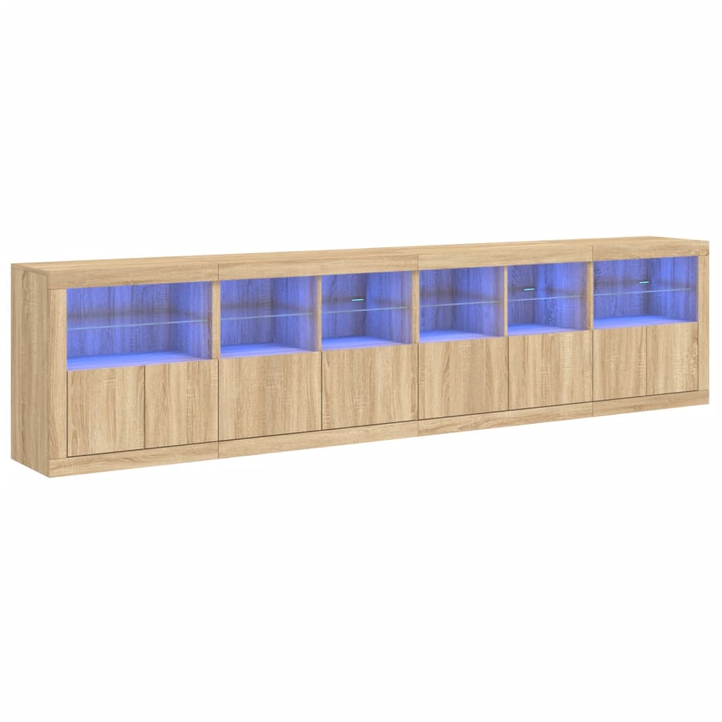 Buffet avec lumières LED chêne sonoma 283x37x67 cm