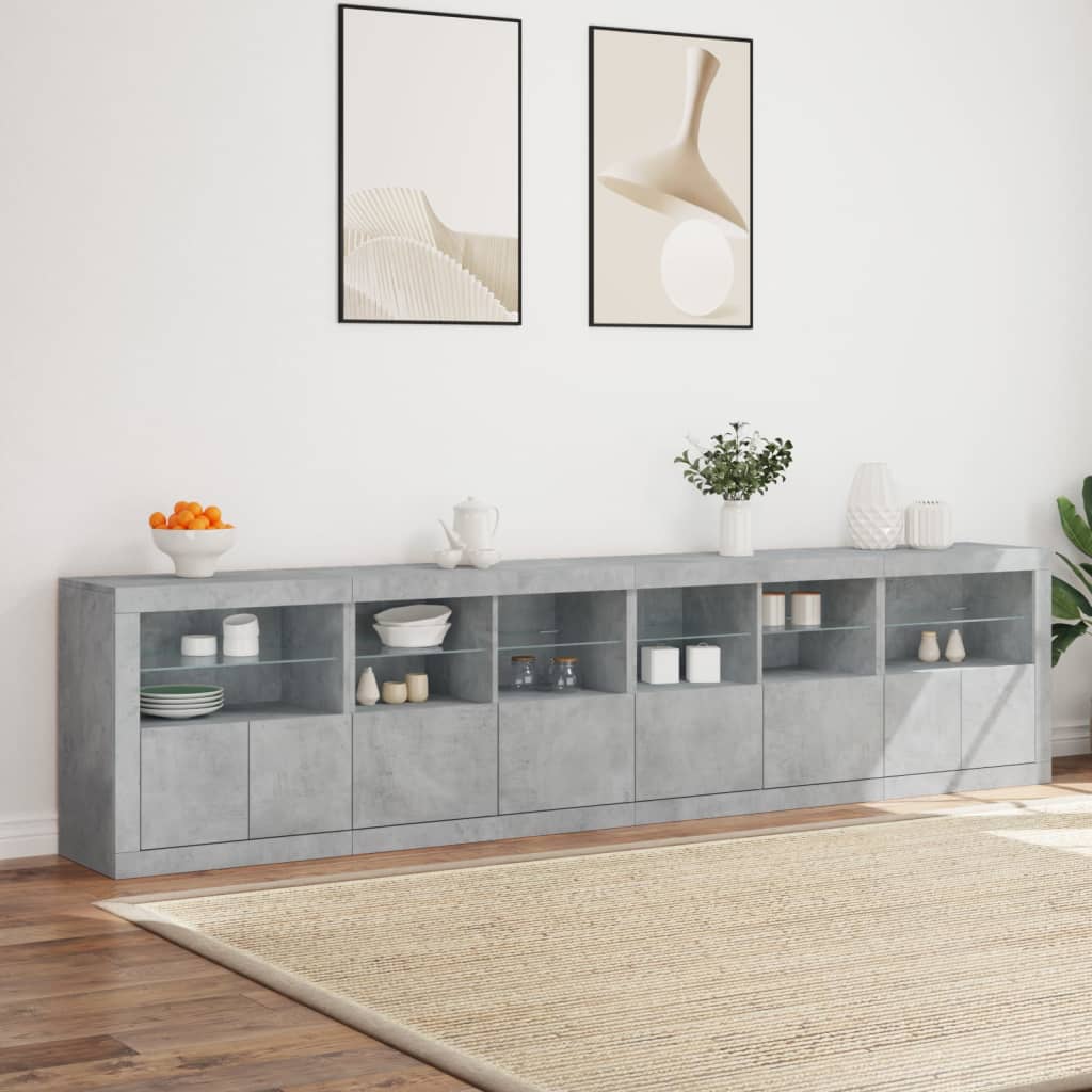 Buffet avec lumières LED gris béton 283x37x67 cm