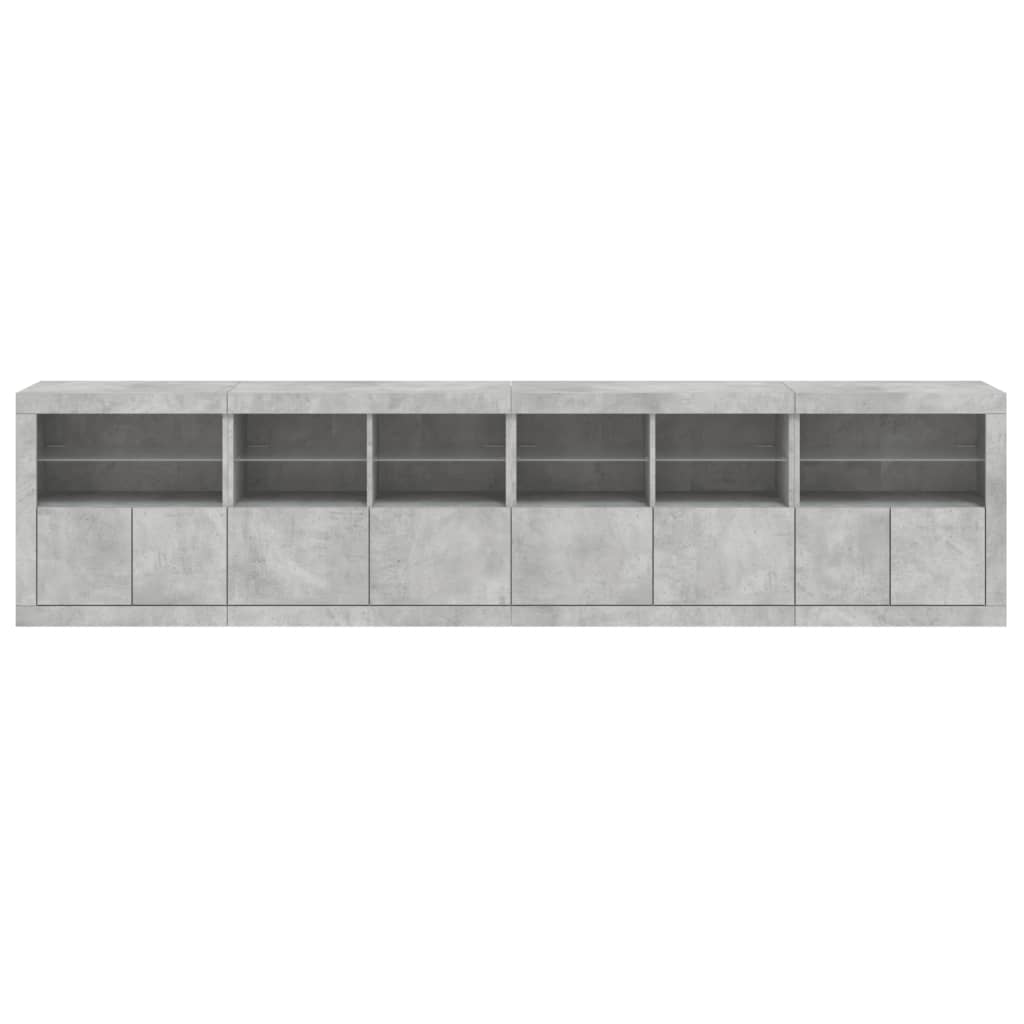 Buffet avec lumières LED gris béton 283x37x67 cm