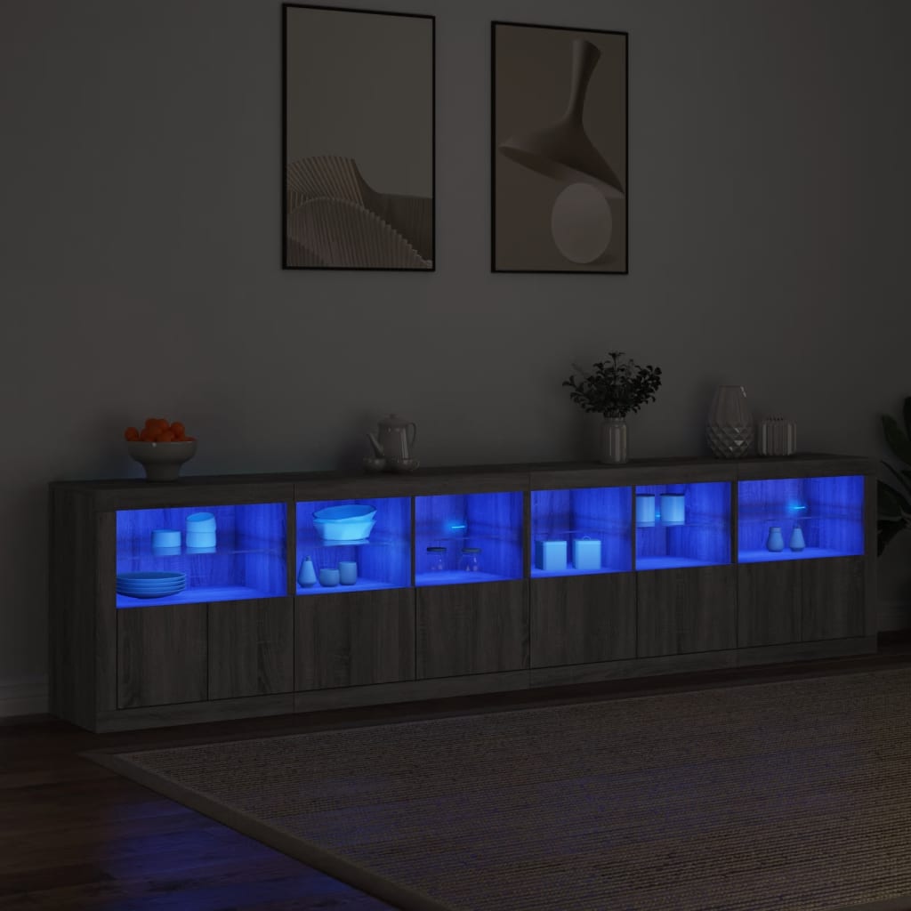 Buffet avec lumières LED sonoma gris 283x37x67 cm