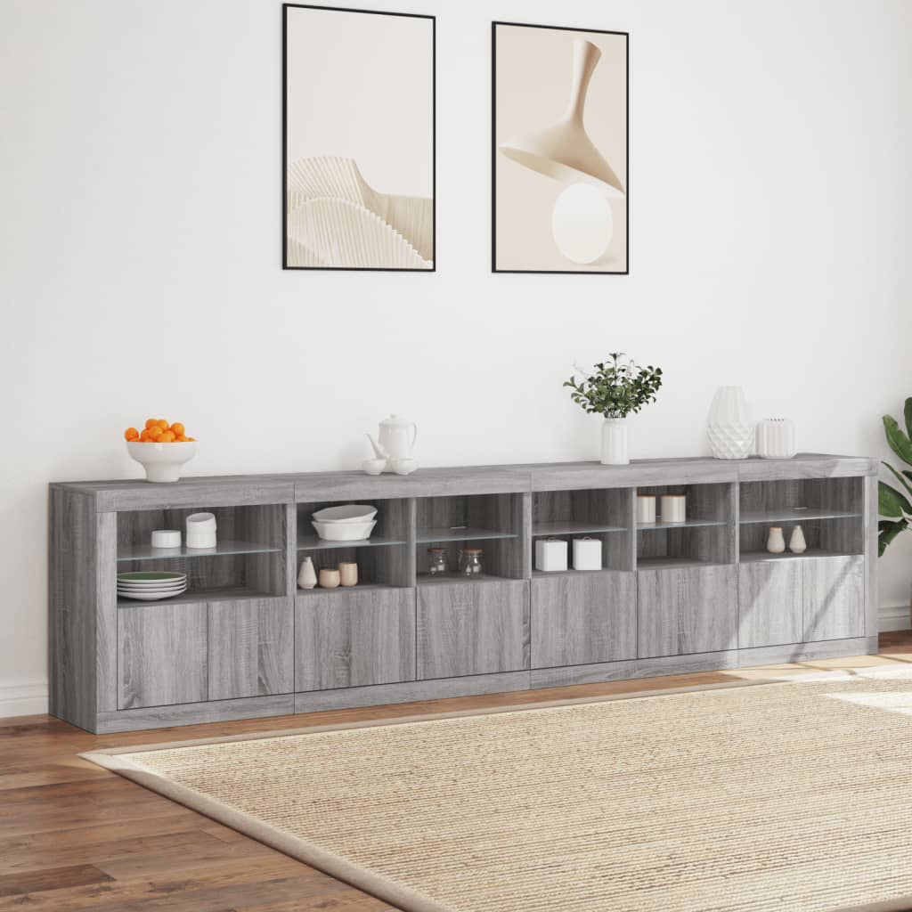 Buffet avec lumières LED sonoma gris 283x37x67 cm