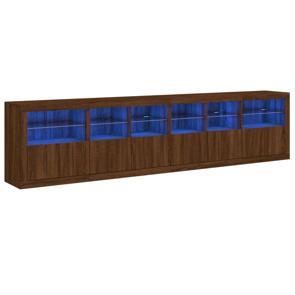 Buffet avec lumières LED chêne marron 283x37x67 cm