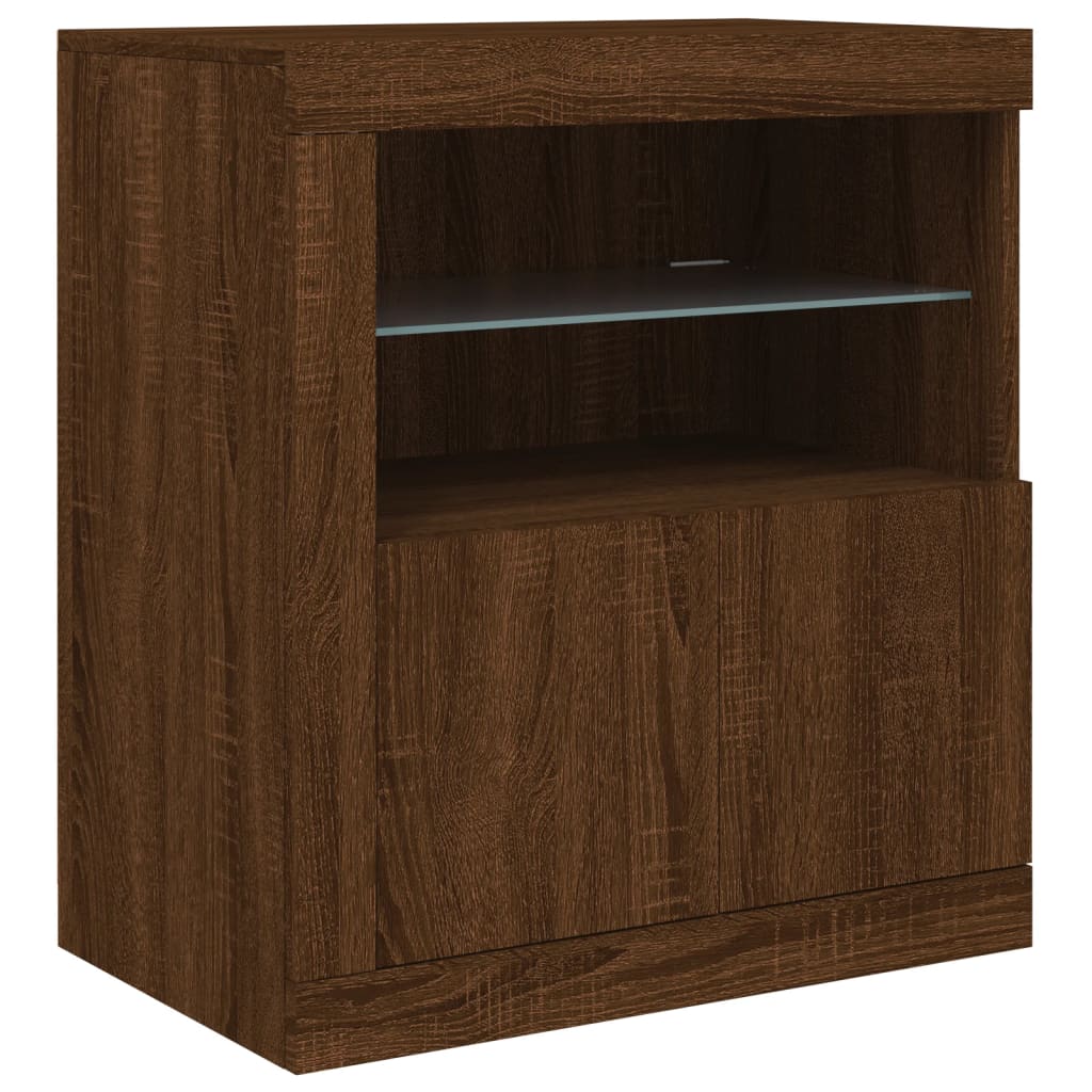 Buffet avec lumières LED chêne marron 283x37x67 cm