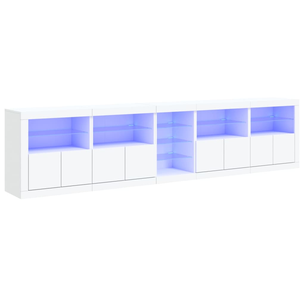 Sideboard with white LED lights 283x37x67 cm