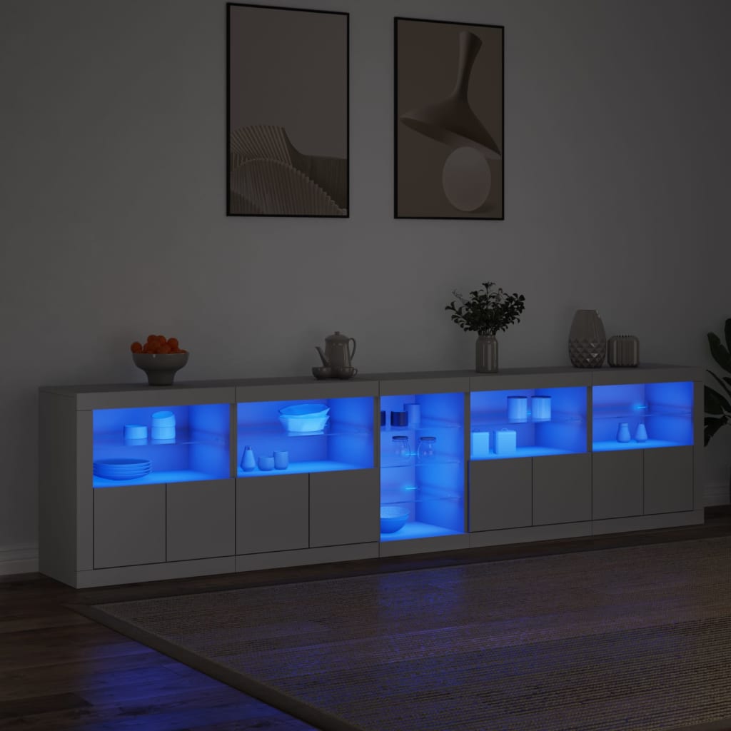 Sideboard with white LED lights 283x37x67 cm