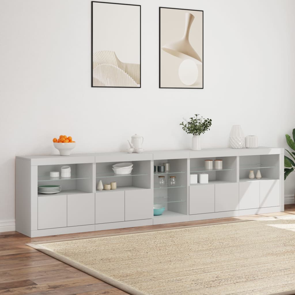 Sideboard with white LED lights 283x37x67 cm