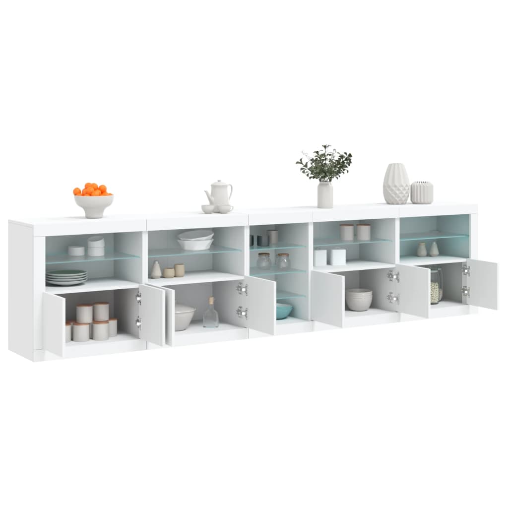 Sideboard with white LED lights 283x37x67 cm