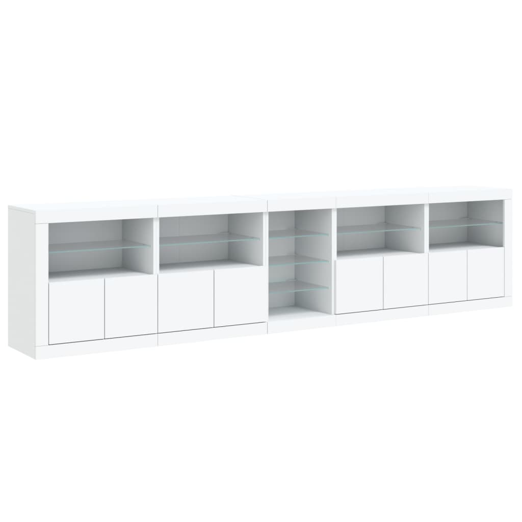 Sideboard with white LED lights 283x37x67 cm