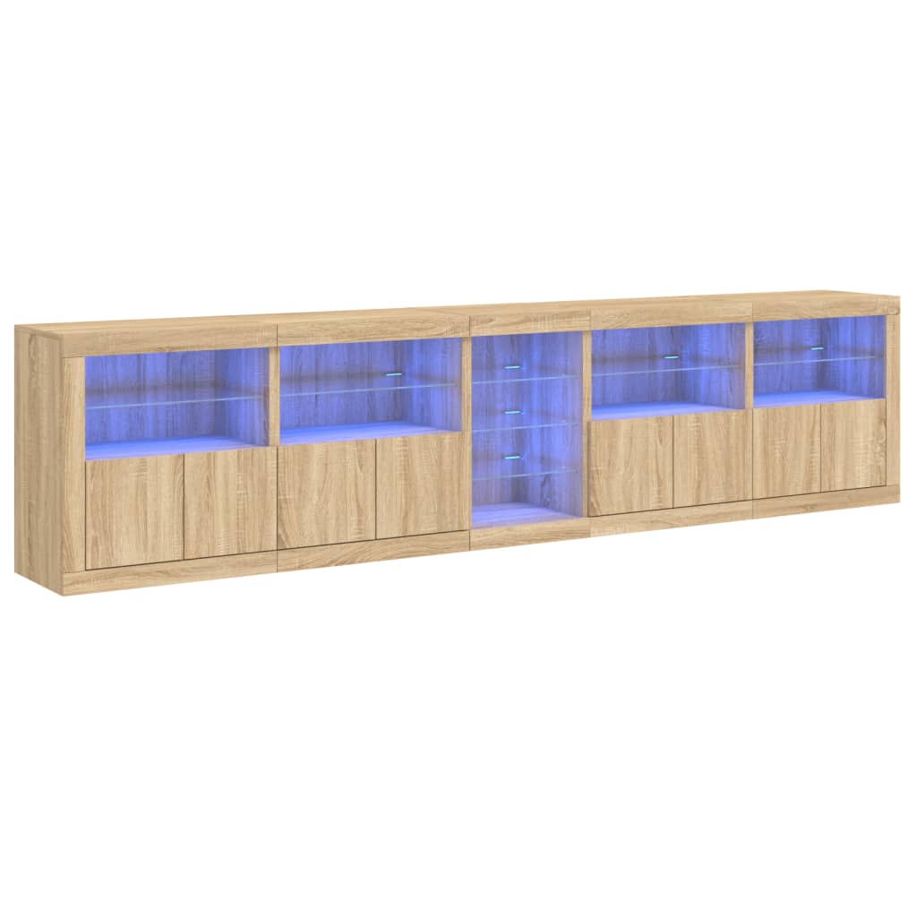 Buffet avec lumières LED chêne sonoma 283x37x67 cm