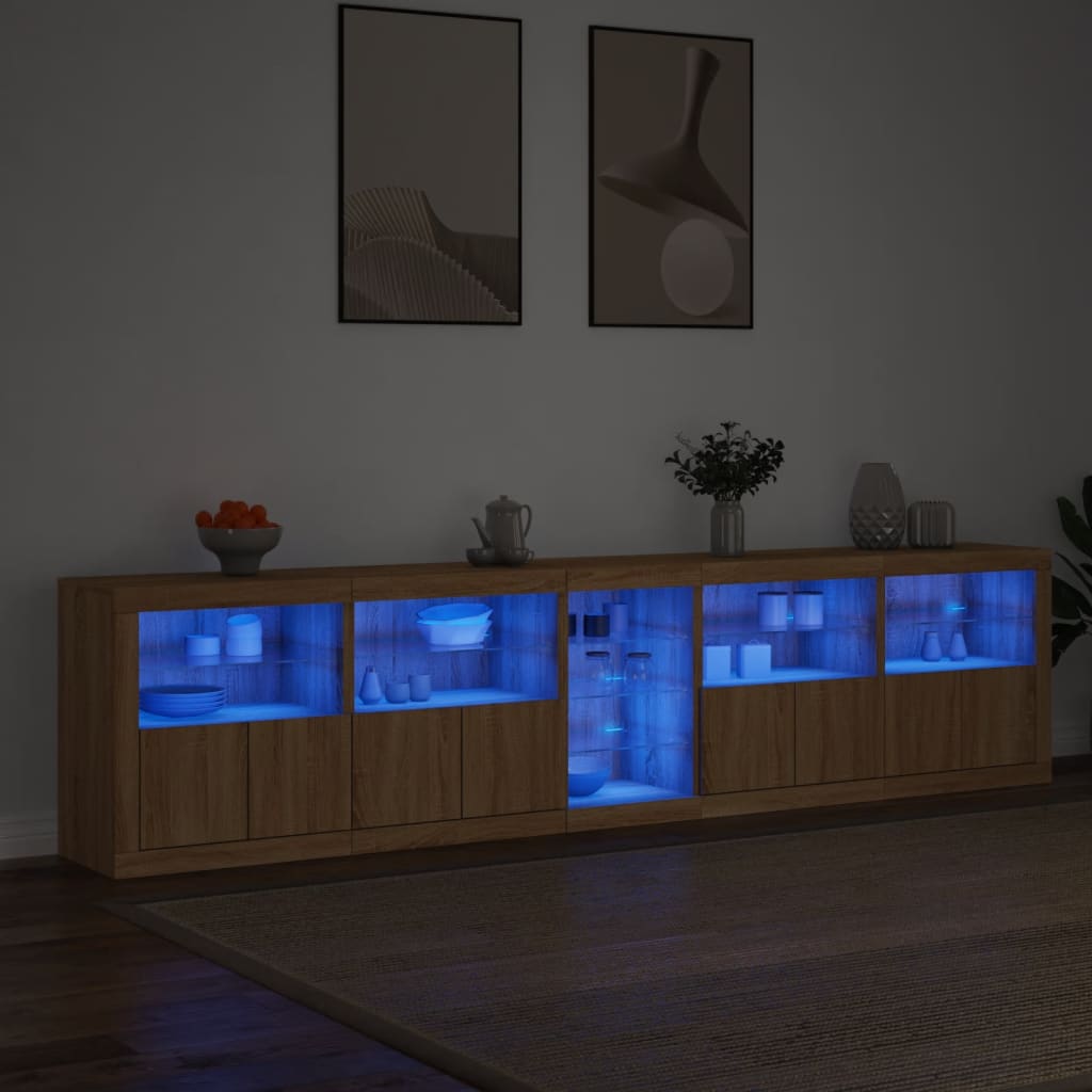 Buffet avec lumières LED chêne sonoma 283x37x67 cm