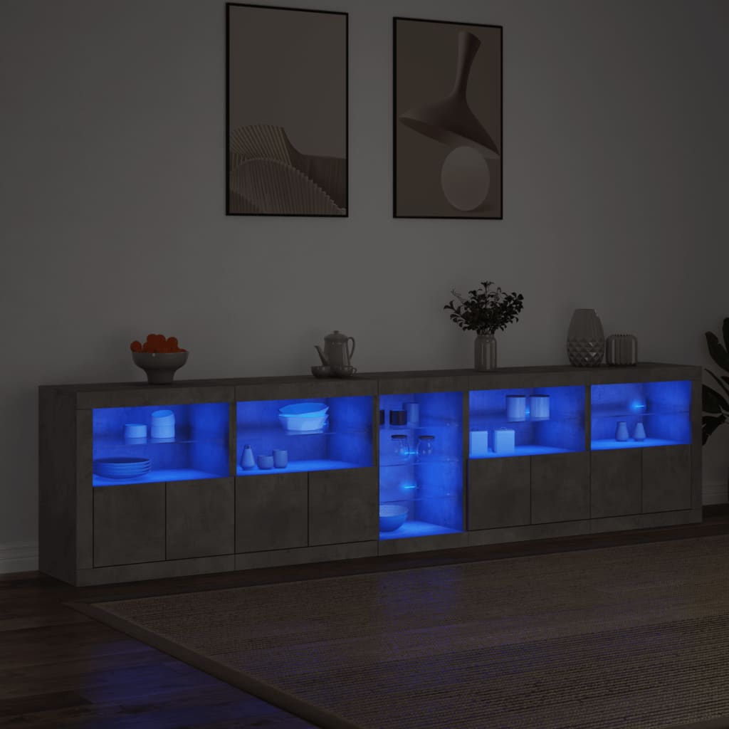 Buffet avec lumières LED gris béton 283x37x67 cm