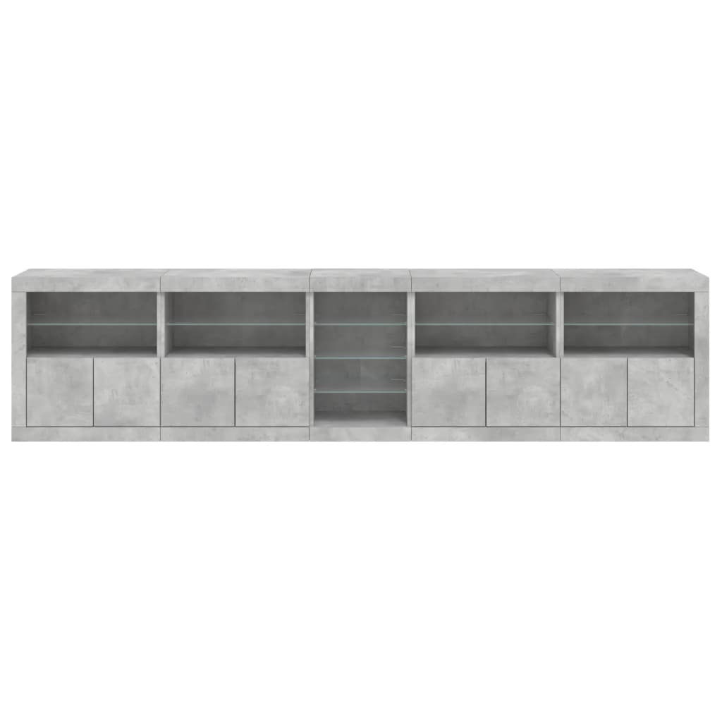 Buffet avec lumières LED gris béton 283x37x67 cm