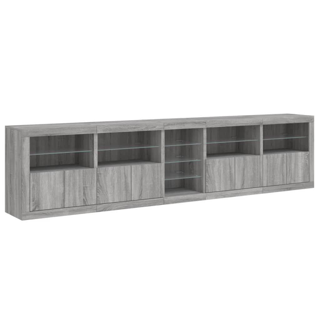 Buffet avec lumières LED sonoma gris 283x37x67 cm