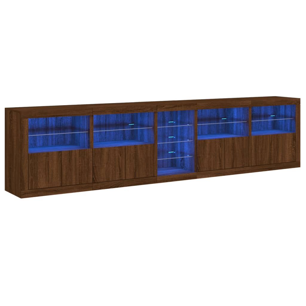 Buffet avec lumières LED chêne marron 283x37x67 cm