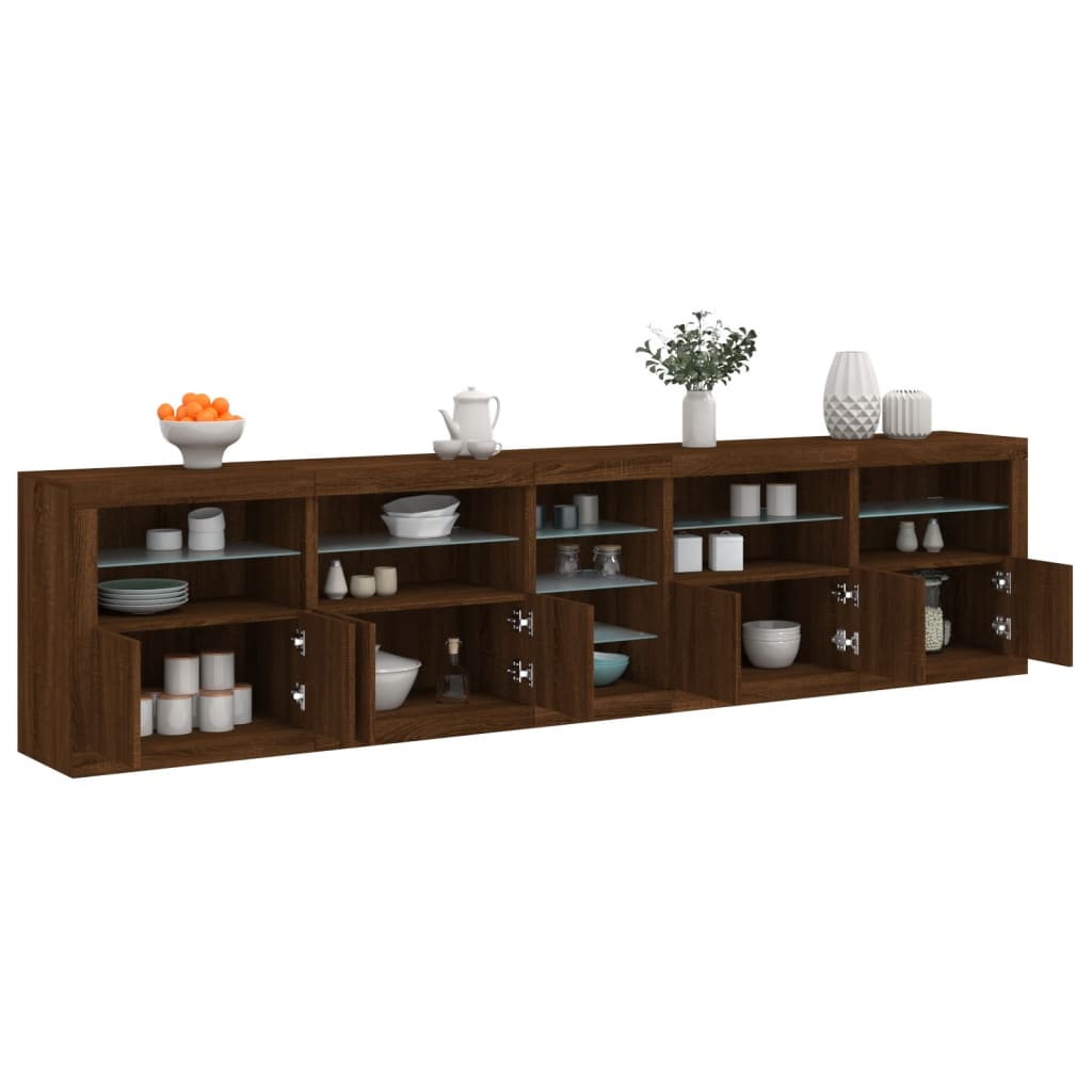 Buffet avec lumières LED chêne marron 283x37x67 cm