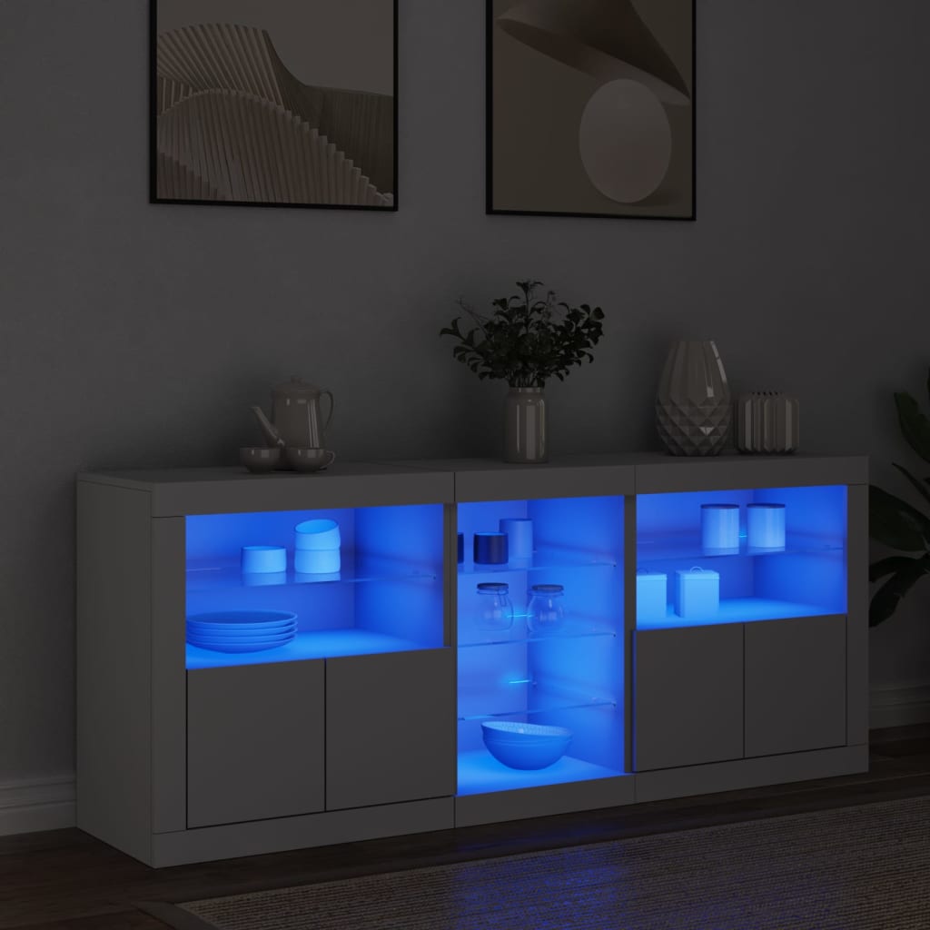 Buffet avec lumières LED blanc 162x37x67 cm