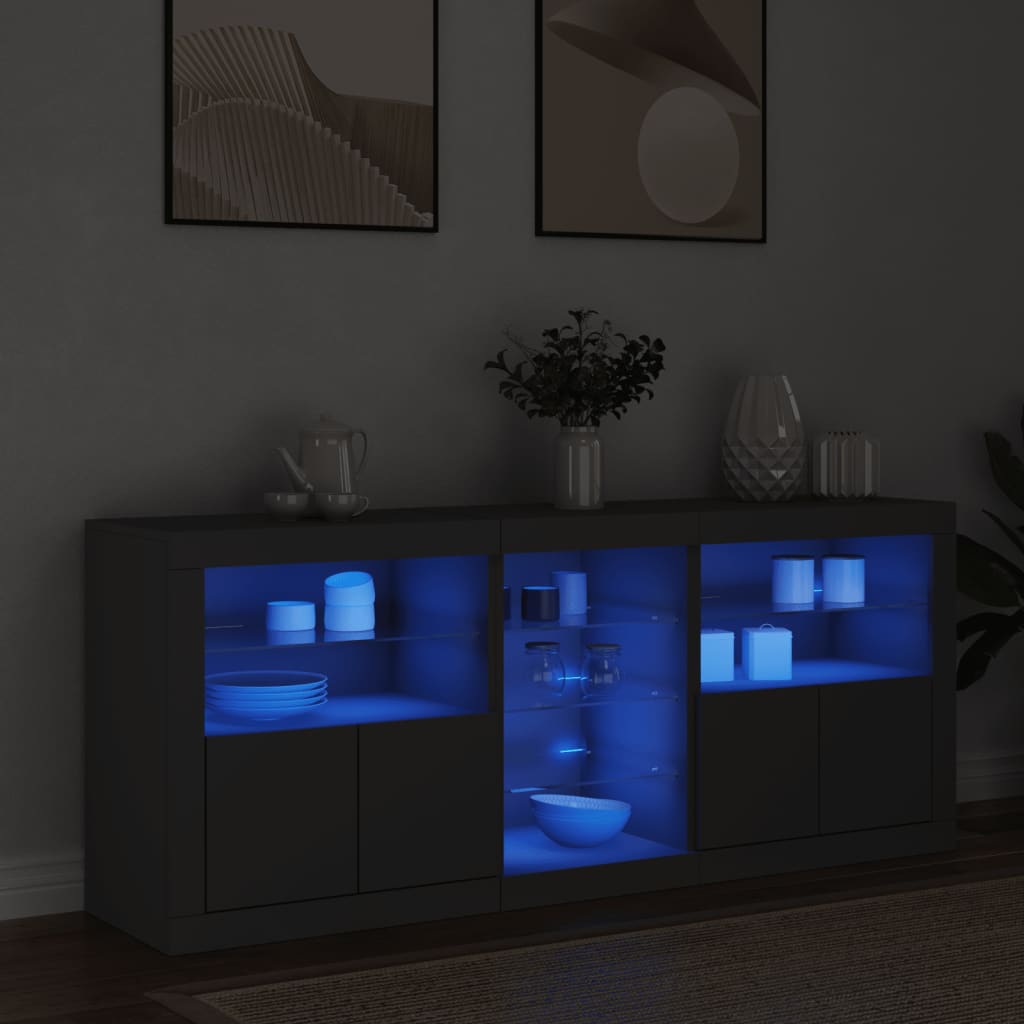 Buffet avec lumières LED noir 162x37x67 cm