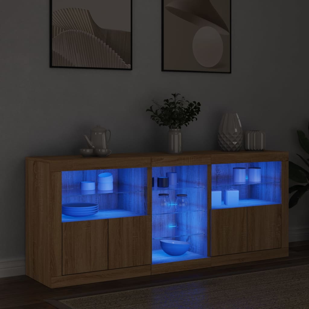 Buffet avec lumières LED chêne sonoma 162x37x67 cm