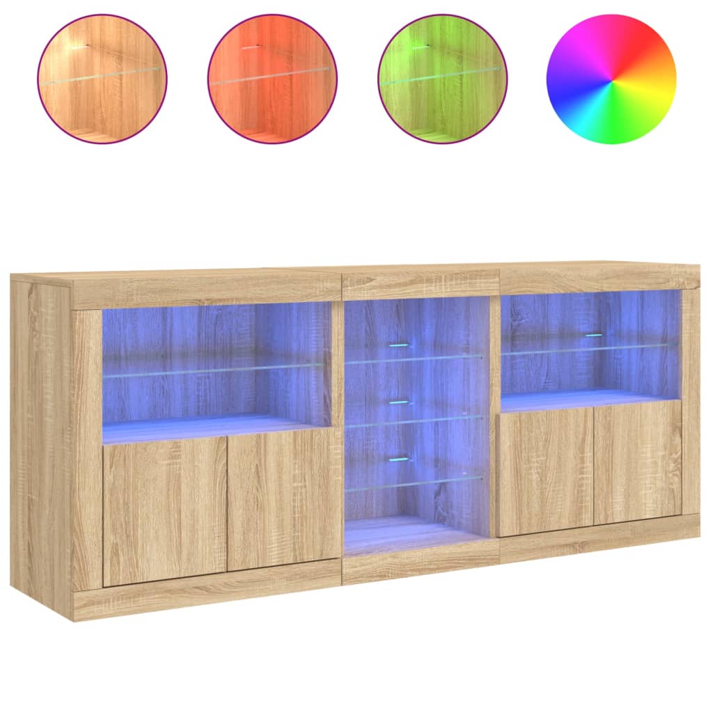 Buffet avec lumières LED chêne sonoma 162x37x67 cm