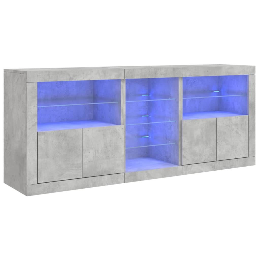 Buffet avec lumières LED gris béton 162x37x67 cm