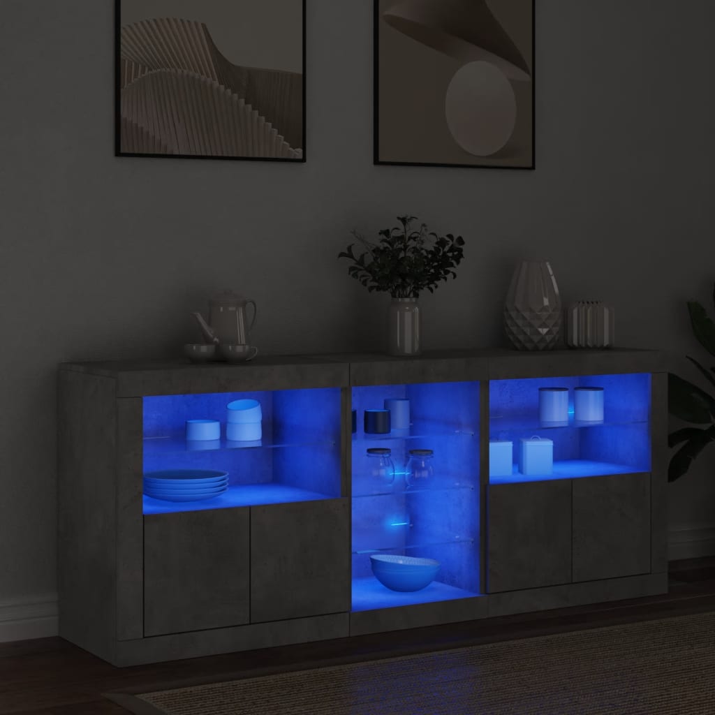 Buffet avec lumières LED gris béton 162x37x67 cm