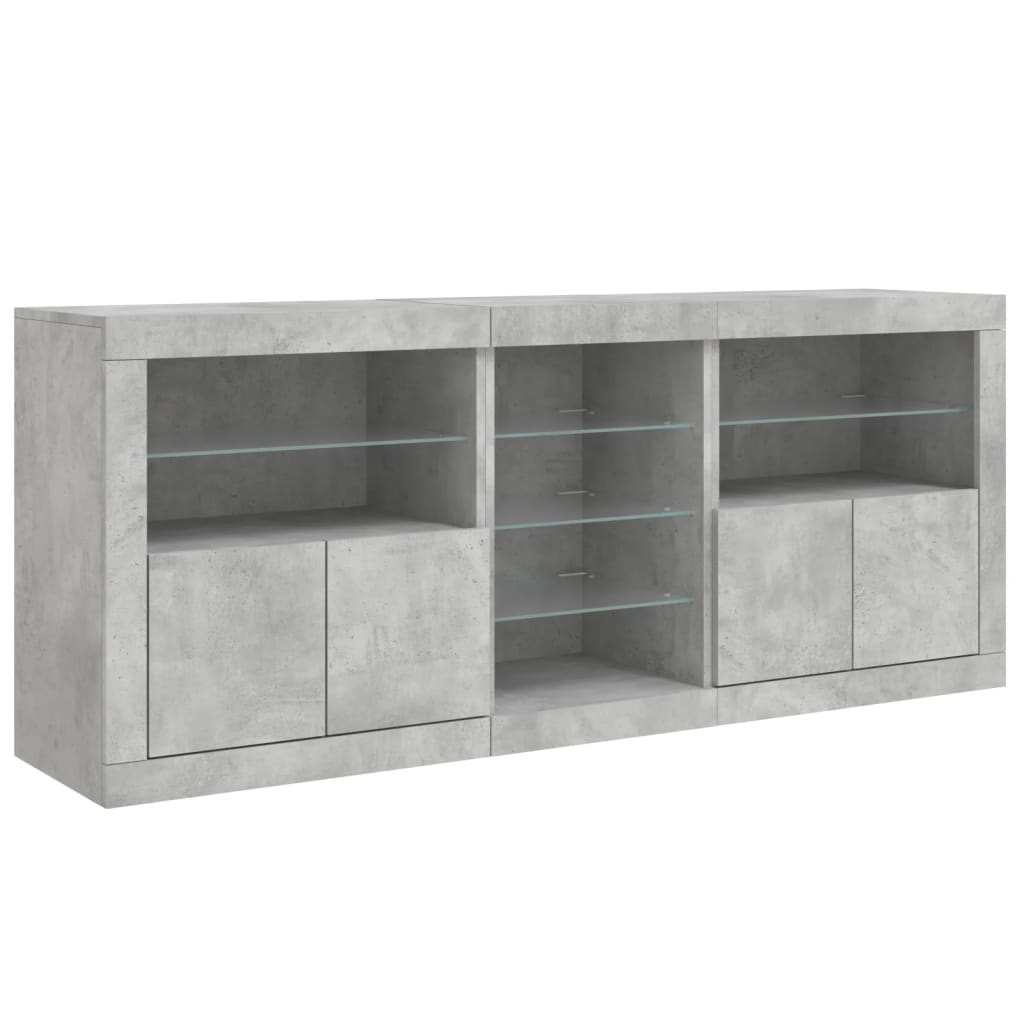 Buffet avec lumières LED gris béton 162x37x67 cm