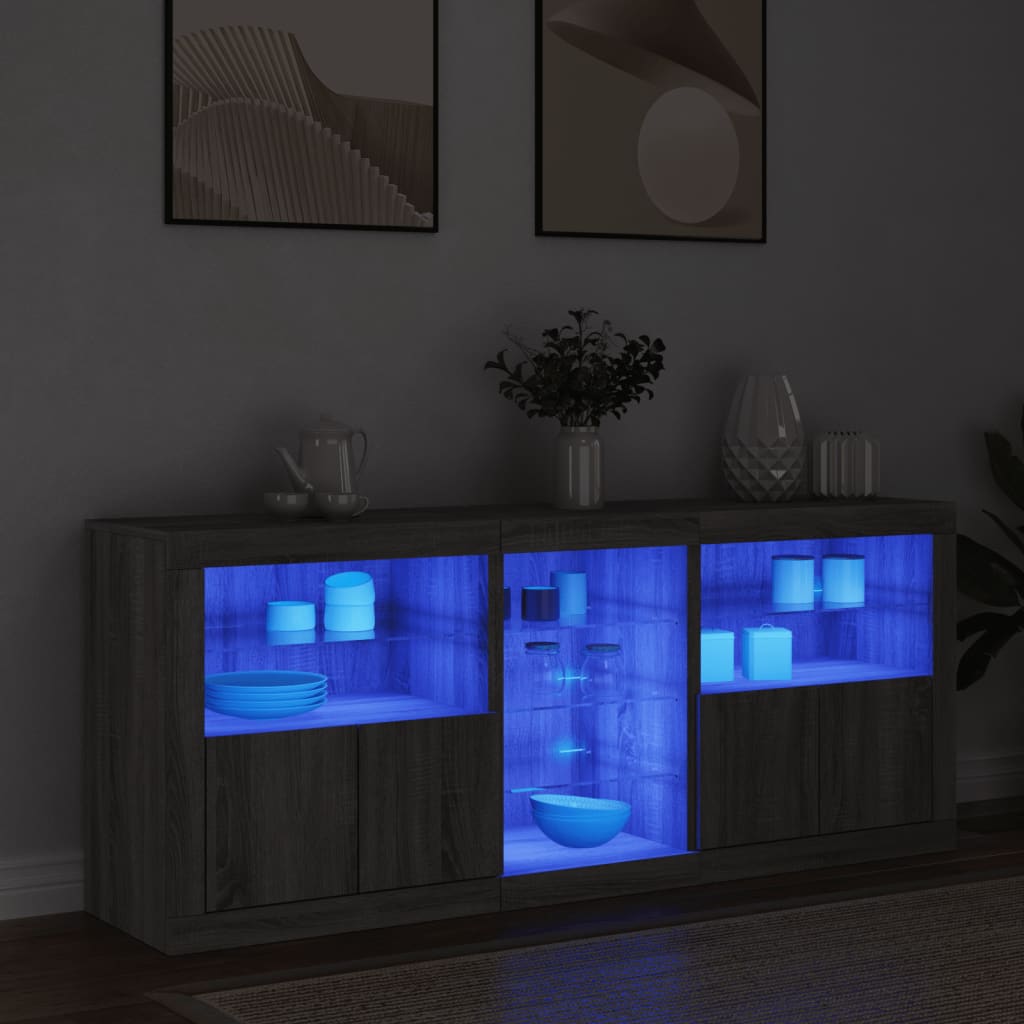 Sideboard mit LED-Leuchten Sonomagrau 162x37x67 cm