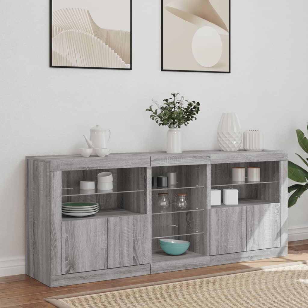 Sideboard mit LED-Leuchten Sonomagrau 162x37x67 cm