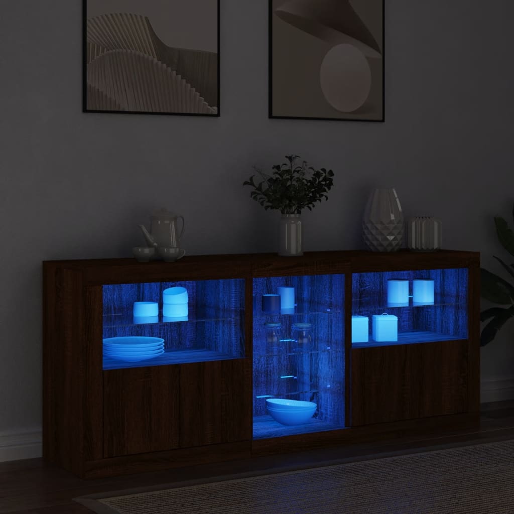 Buffet avec lumières LED chêne marron 162x37x67 cm