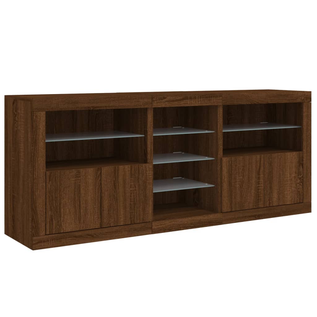 Buffet avec lumières LED chêne marron 162x37x67 cm