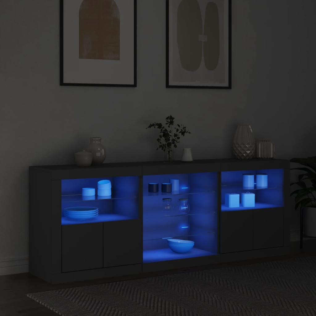 Buffet avec lumières LED noir 181,5x37x67 cm