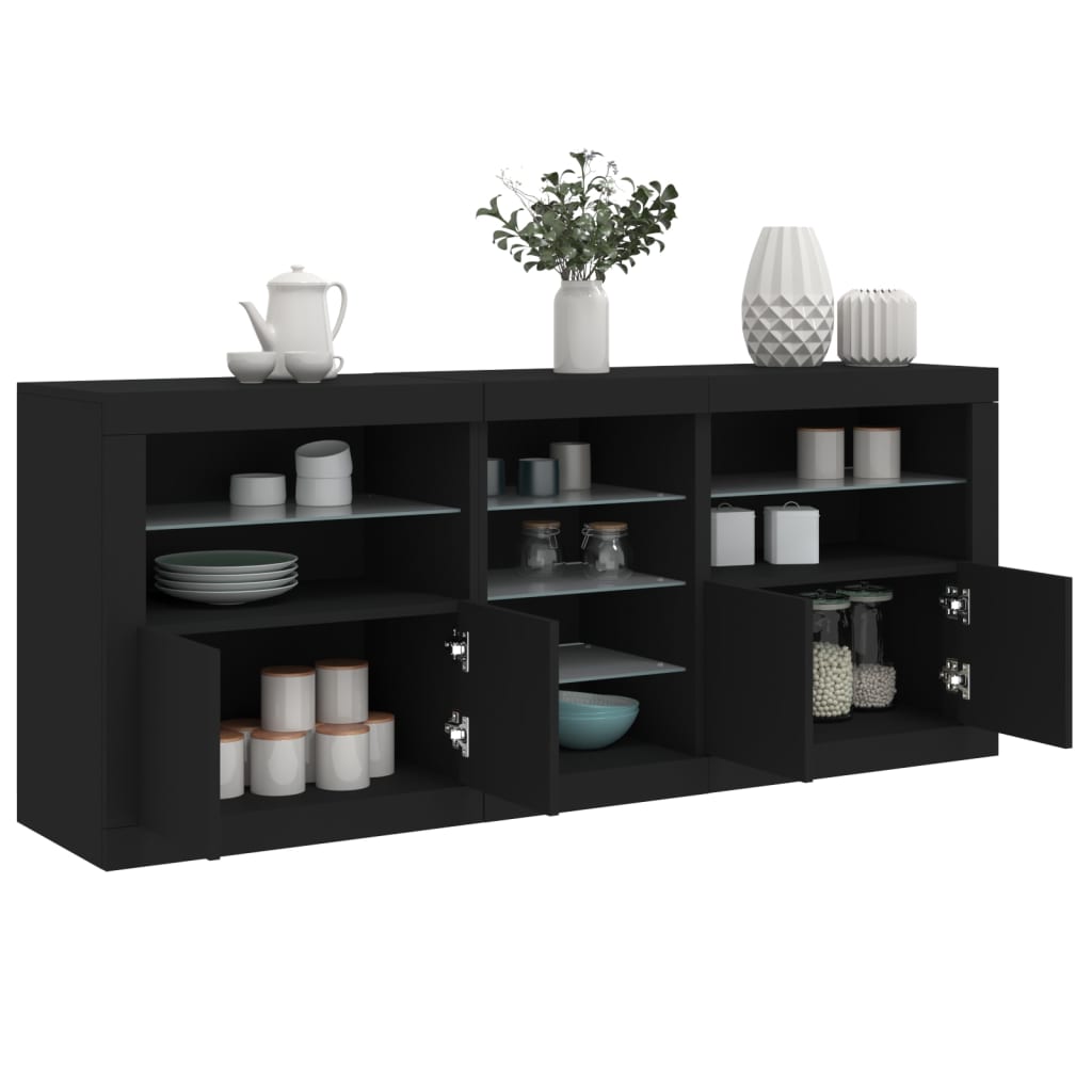 Buffet avec lumières LED noir 181,5x37x67 cm