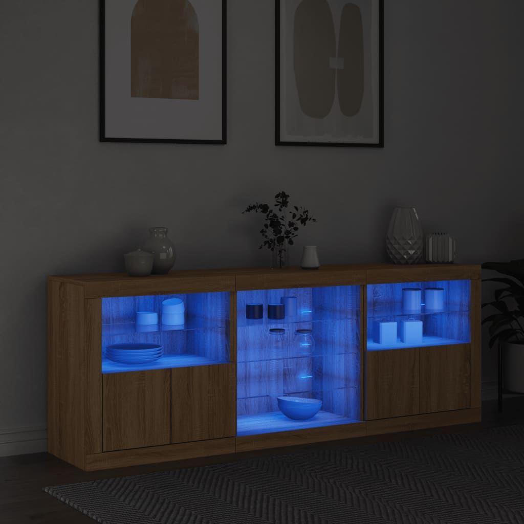 Buffet avec lumières LED chêne sonoma 181,5x37x67 cm