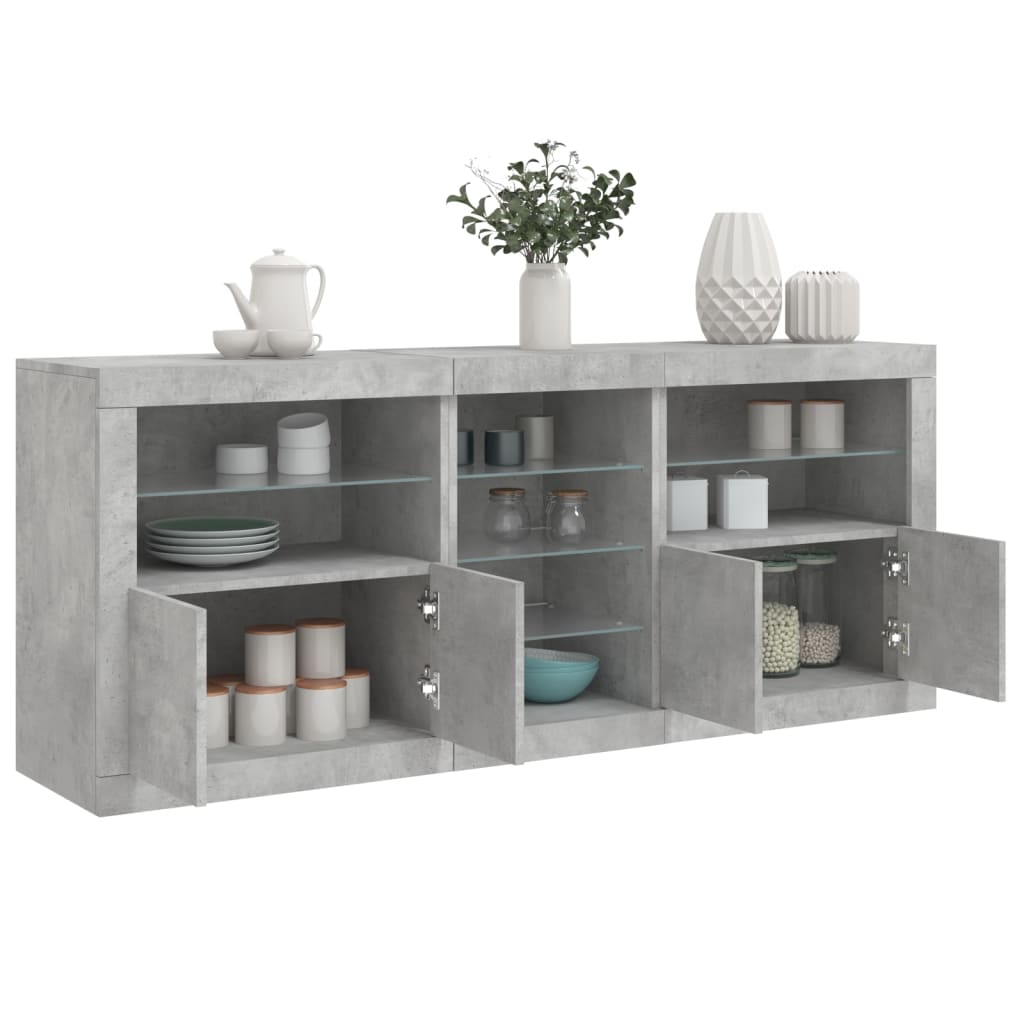 Buffet avec lumières LED gris béton 181,5x37x67 cm