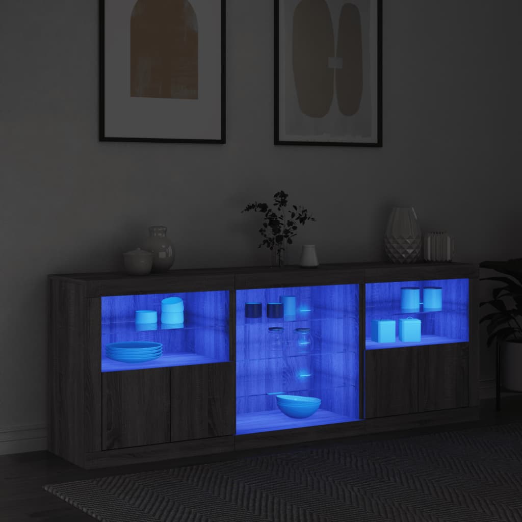 Buffet avec lumières LED sonoma gris 181,5x37x67 cm