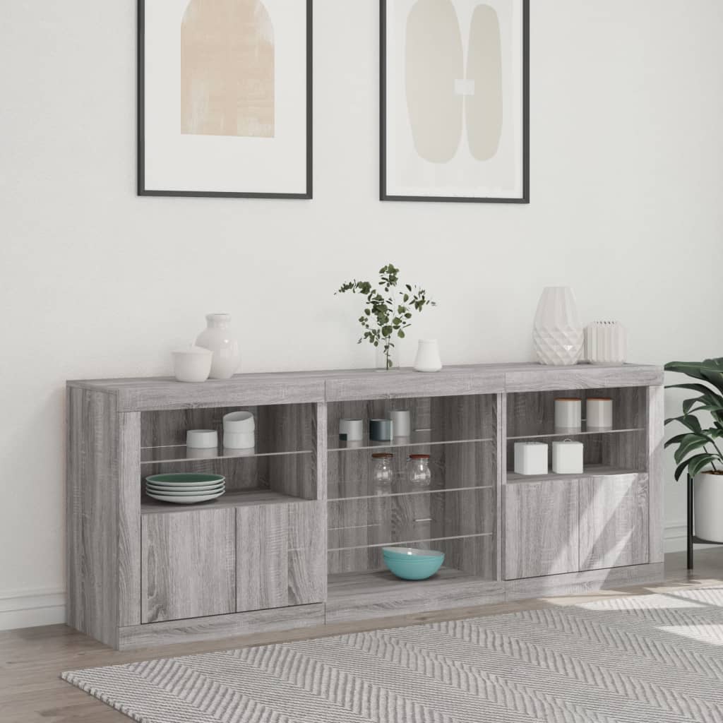 Buffet avec lumières LED sonoma gris 181,5x37x67 cm