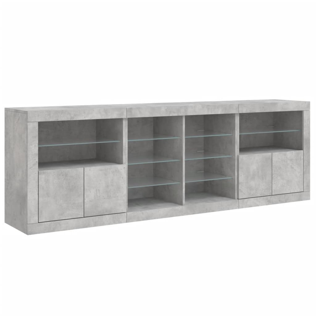 Buffet avec lumières LED gris béton 202x37x67 cm